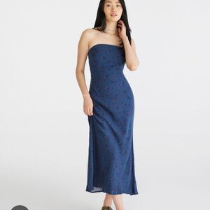 Aeropostale Strapless Maxi Dress Navy Pink Ditsy Floral Women's Medium NWT